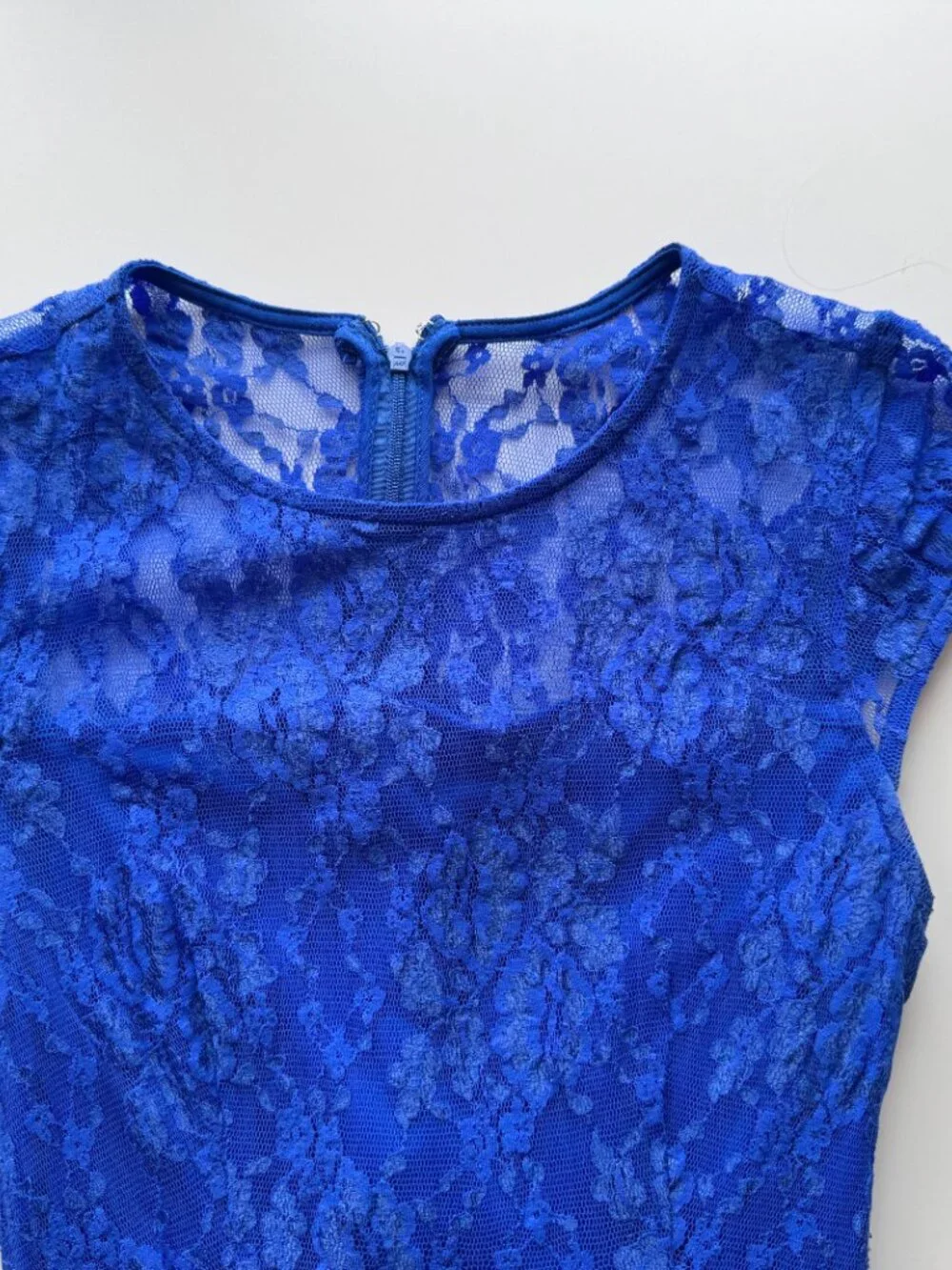 Vintage 00's LE CHATEAU Royal Blue Stretch Lace Fish Tail Maxi Dress, Size XS - Picture 6 of 11